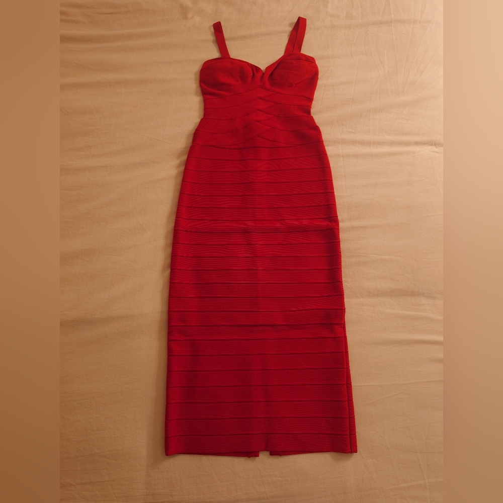 NWT Rio Red HERVE LEGER The MARIA Dress Icon Sculpted Bandage Midi Bodycon XXS - Picture 4 of 15